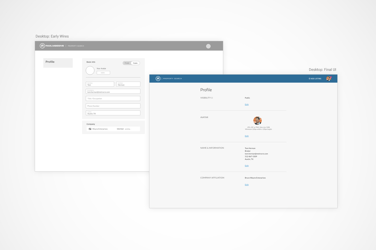 profile desktop wireframe and ui